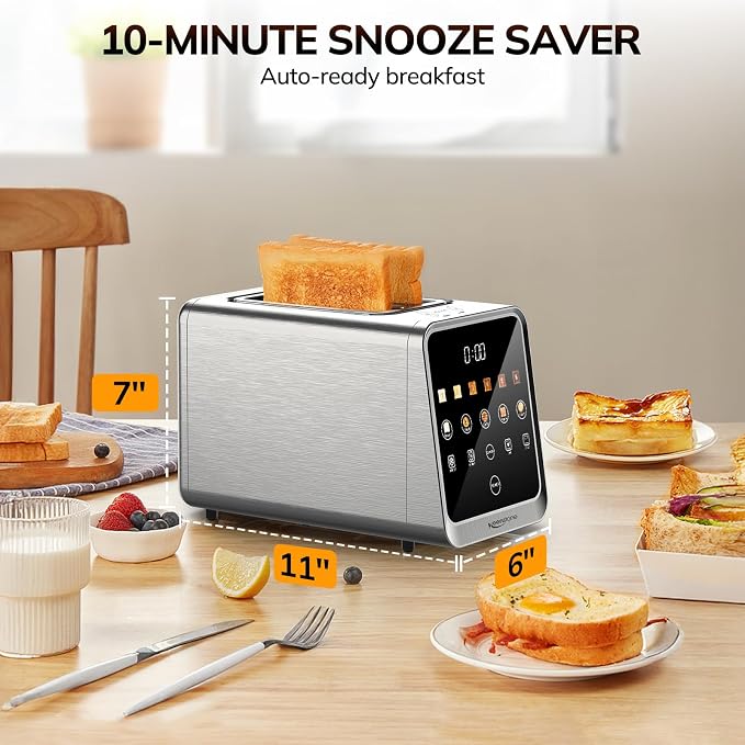 Keenstone Toaster 2 Slice, Digital Smart Toaster with TouchScreen | Dual Control Panel, Single Slot Toasting, Timer, Reheat & Defrost for Bagels, Bread, Waffles, Stainless Steel