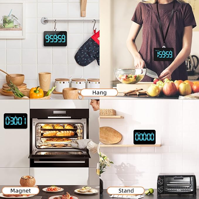 Samshow Rechargeable Digital Kitchen Timer, Ice Blue, 5 Inch | Countdown/Up, 3 Adjustable Brightness, 4 Adjustable Volume , 5" LED Display, Magnetic, For Classroom/Office/Home/Work/Game