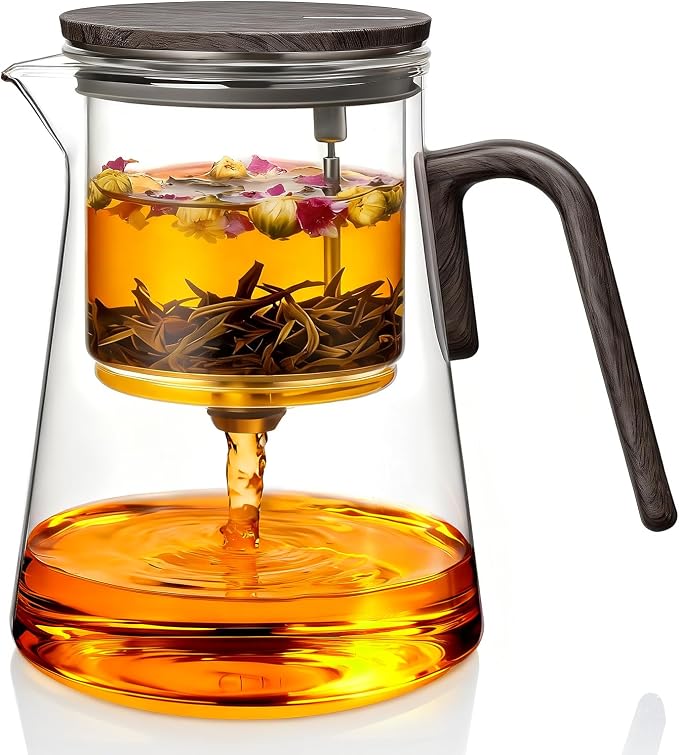 ZENS Magic Teapot with Infuser and Magnetic Lid for Loose Tea Maker, 34oz | Glass Magnetic Teapot, Echanted Tea Pot with Infusers for Loose Tea Steeper, Tea Lovers Gift, Black Walnut Pattern