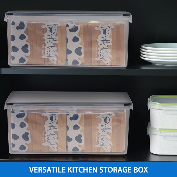 Tiawudi 2 Pack Bread Box, Plastic Bread Container, Large Sandwich Holder, Bread Storage Container for Kitchen Counter, Bread Keeper with Airtight Lid, Bread Saver, 9 Qt / 8.5L Each