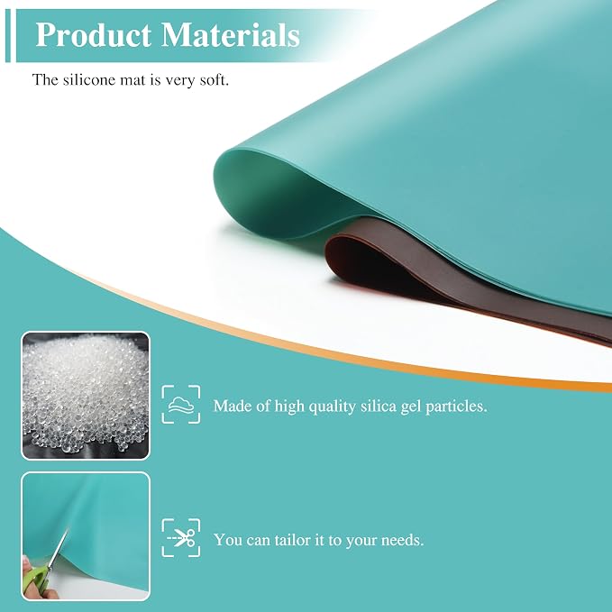 Silicone Mats, 2Pcs 15.7"x 11.8"x 0.03" Green Silicone Table Mat | Silicone Placemats for Baking, Kitchen Counter, Jewelry