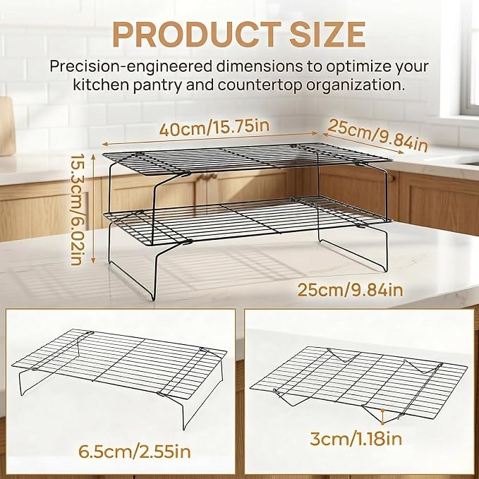 2-Tier Collapsible Cooling Racks, Detachable Wire Cooling Rack Stackable Drying Rack for Cookie Bread Pizza Baking, Fruits, Snacks Perfect for Outdoor Camping