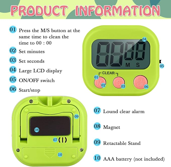 Xuhal 100 Pieces Digital Kitchen Timer Bulk, Small Magnetic Timers for Classroom, Digits Stopwatch Clock Timer for Cooking Baking Sports Games Office, Not Including Battery (Multicolor)