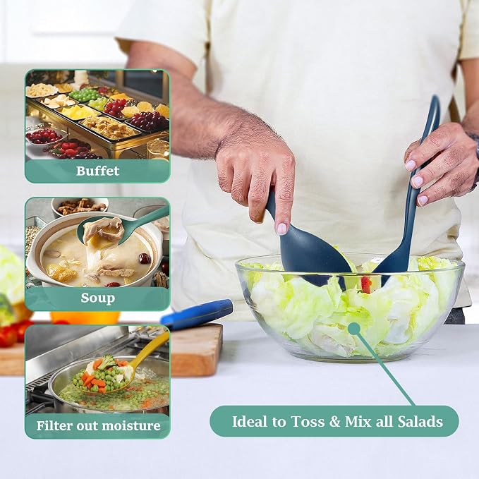 Reusable Plastic Serving Utensils Set of 36, 10" Wheat straw Large Serving set Serving Spoons/Slotted Spoons/Tongs, for Party Buffet Catering (Orange/Blue/Yellow/Green, Not for Cooking)