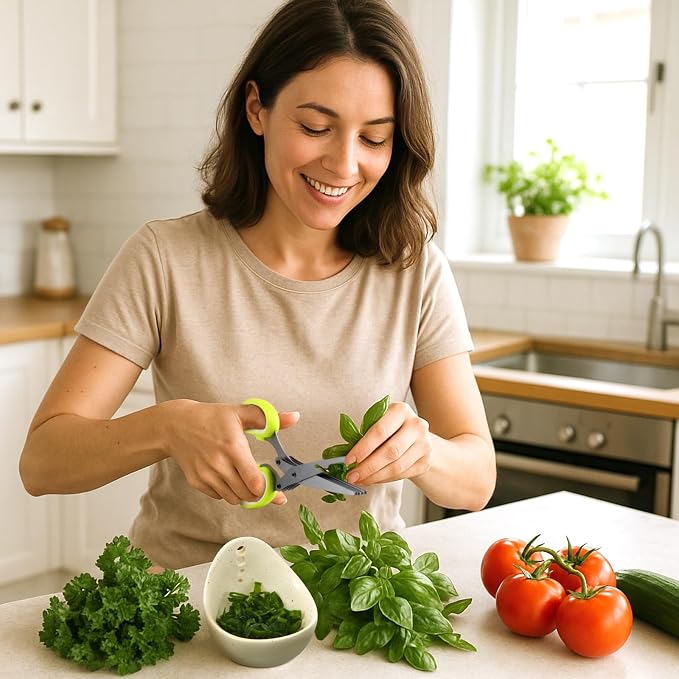 5 Blades Herb Scissors with Herb Stripper Bowl for Kitchen | Herbs Leaf Stripping Tool Set, Stainless Steel, Easy to Clean, for Thyme, Basil, Rosemary, Parsley, Oregano