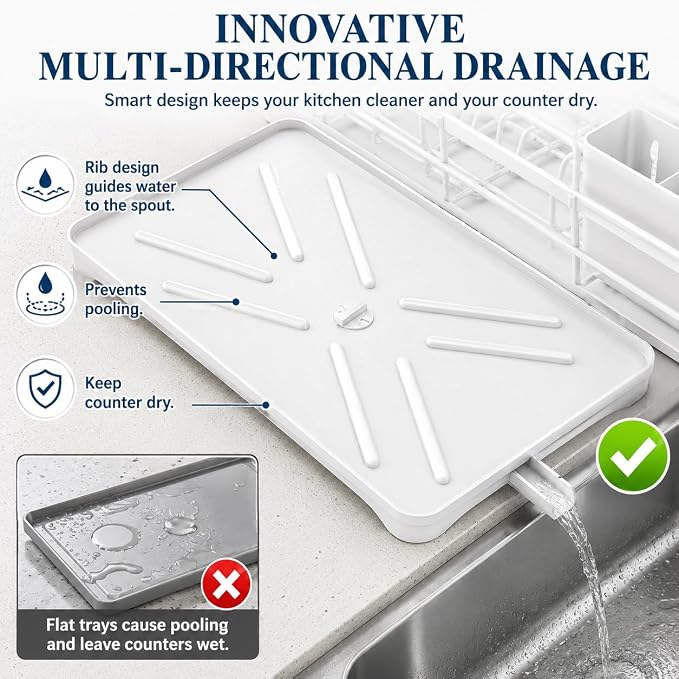Stainless Steel Dish Drying Rack with Drainboard & Utensil Holder