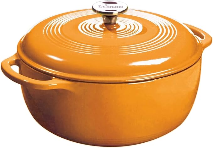 Lodge Essential Enamel Cast Iron Dutch Oven with Lid 7.5 Quart - Oven-Safe Enamel Cookware up to 500° F - Heat-Retaining Braising & Roasting Pot - Non-Toxic Cookware - Apricot