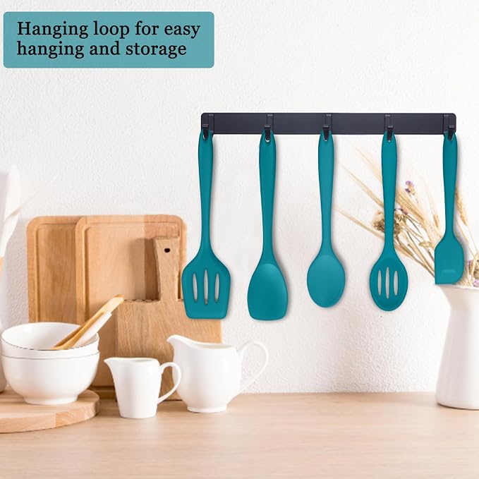 E-far 10 Pieces Silicone Cooking Utensils Set, Heat Resistant Kitchen Utensil Set for Nonstick Cookware, Kitchen Cooking Tools with Spatula, Spoon, Slotted Turner, Non-Toxic & Dishwasher Safe (Blue)