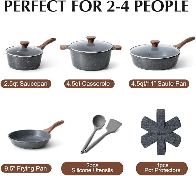 SENSARTE Nonstick Cookware Set 13 Pcs, Non Stick Pots and Pans Set | Swiss Granite Coating, Healthy Kitchen Cooking Set, Stay-Cool Handles, Induction Compatible, PFOA/PFOS Free