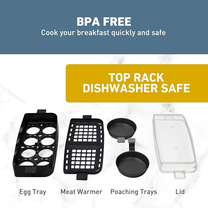 West Bend Breakfast Station 2-Slice Toaster and Egg Cooker/Poacher with Removable Pre-Cooked Meat and Vegetable Warming Tray for Perfect Breakfast Sandwiches, 1200-Watts, Black