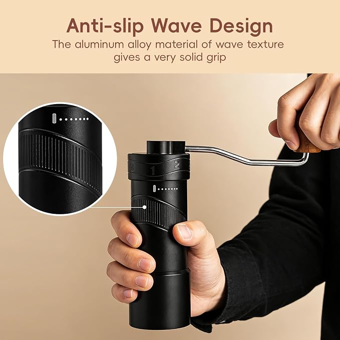 Manual Coffee Grinder Hand Crank Coffee Bean Grinder Mill for Espresso | CNC Stainless Steel Conical Burr, 8 Adjustable Coarseness Settings, for Home or Travel Moka Beans French Press Pour Over Drip