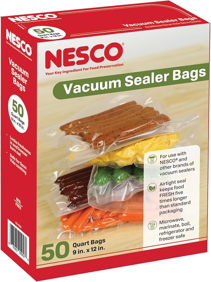 NESCO VS-05B 8" x 12" Bags, Compatible Vacuum sealers and Other Brands, Dishwasher Safe, Tear Resistant, Safe to Microwave, Boil, or Freeze