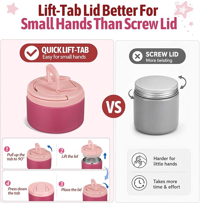 Bento Lunch Box Set for Kids with 8 oz Soup Thermo, Leakproof Hot Food Container with 4 Compartments, Insulated Food Jar for Toddler Daycare Boys Girls School - Pink