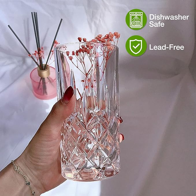 Qipecedm Drinking Glasses, 8 Piece Crystal Glass Cups, Mixed Glassware Set, 4 pcs Crystal Old Fashioned 11oz Highballs and 4 pcs 11oz Whiskey Glasses, Great for Cocktail, Whisky and other Beverages