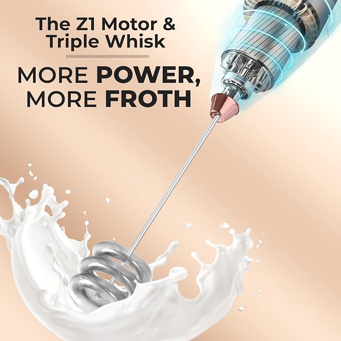 Zulay Kitchen Powerful Milk Frother Wand With Duracell Batteries - Ultra Fast Handheld Drink Mixer - Electric Whisk Foam Maker for Coffee, Lattes, Cappuccino & Matcha - Triple Whisk - Black