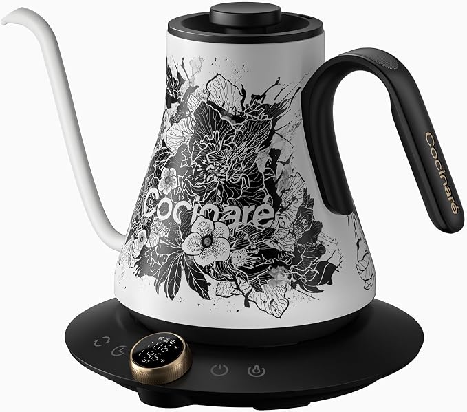 Cocinare Gooseneck Electric Kettle, ±1℉ Precise Temperature Control, 0.9L | 1500W Quick Heating, Stainless Steel Inner, Pour Over Coffee & Tea, Keep Warm, Auto Shut-Off, LED Display Artisan Blossom