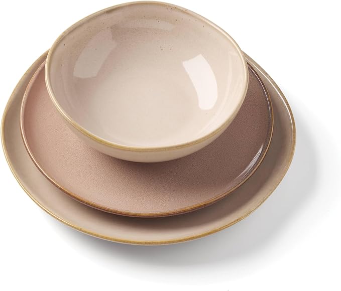 Oneida Organic Shades Clay Stoneware 12-Piece Dinnerware Set for 4 | dishwasher safe | plates and bowls sets for kitchen and dining | 10.25 inch plate, dish set, dishes | 2 inch, 28oz