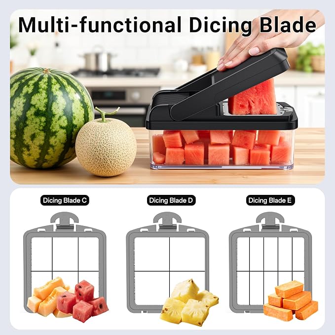 15-in-1 Vegetable Chopper with 10 Blades, Food Veggie Cutter, Gray | Includes Egg Separator, Food Container and Finger Guard, Non-slip Base, for Chopping, Slicing, Shredding, and Mincing