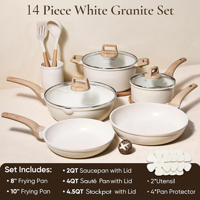 CAROTE Pots and Pans Set, Nonstick Cookware Sets, 14pcs | Induction Cooking, Ultra Durable, Easy to Clean, Even Heating, All-Stovetop Compatible, PFOA-Free Kitchen Set