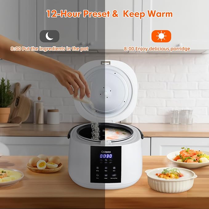Rice Cooker Small,6-Cup Uncooked/12-Cup Cooked,6-in-1 Multi Cooker | Portable Non-Stick Rice Maker With Steamer Basket,12 Hours Timer Delay & Keep Warm Function for Soups,Stews,Oatmeal