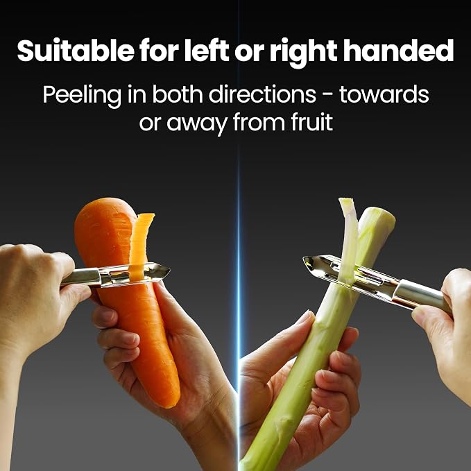 Gourmet Easy Stainless Steel Vegetable Peeler, Ultra Sharp Dual Blades | Peels in Both Directions for Left- and Right-Handed Use, Seamless No Trapped Water, Dishwasher Safe, 5-Year Warranty