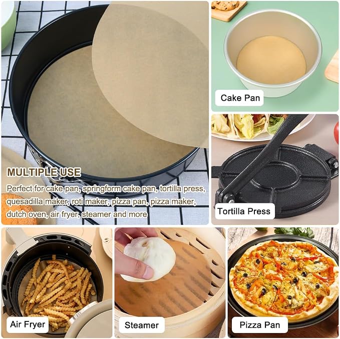 BYKITCHEN 10 Inch Parchment Paper Rounds for Baking, Non Stick Pre-cut Parchment Sheets for Tortilla Press, Quesadilla Maker, Pizza Pan, Cake Pan, Springform Pan and More(Set of 100)