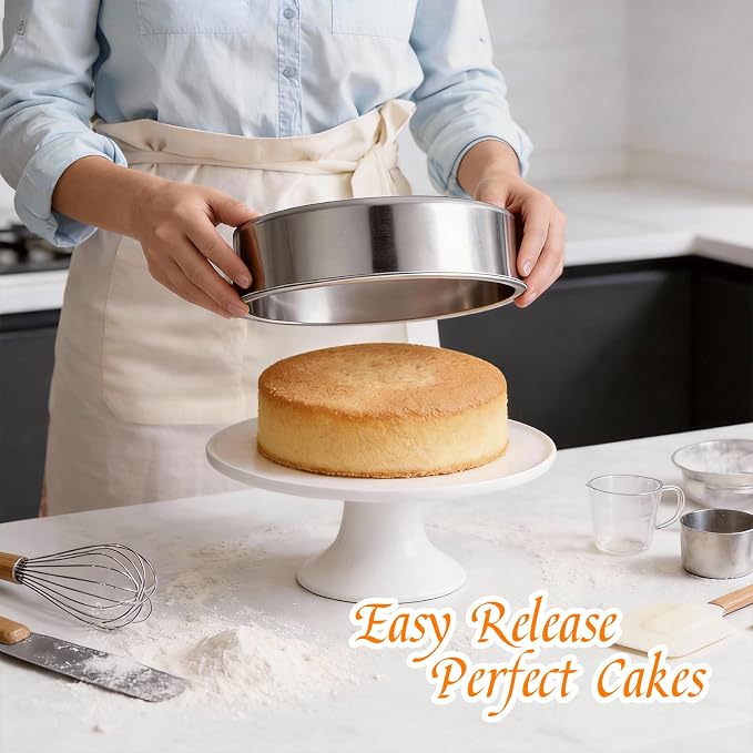 tifanso 3PCS 8" Round Stainless Steel Even Heating Cake Pans for Baking | Stackable Design, Perfect for Layer Cakes Birthday Parties & Weddings, Dishwasher Safe, Ideal for Home Bakers