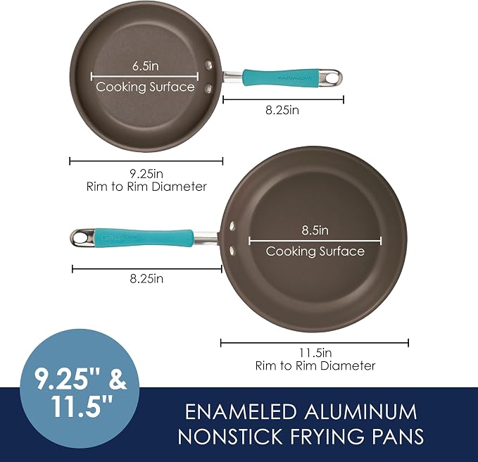 Rachael Ray Cucina Nonstick Frying Pan Set / Fry Pan Set / Skillet Set - 9.25 Inch and 11 Inch, Blue