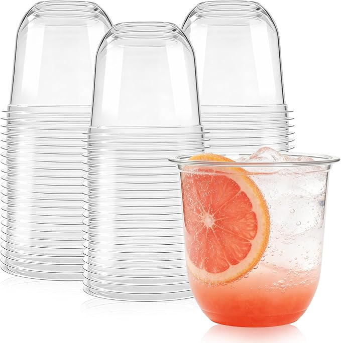 Alaeseje 50 Pcs Disposable Stemless Wine Glasses,12 oz Cocktail Cups | Round Bottom Clear Plastic Party Cups for Meeting Weddings Birthday Party Supplies