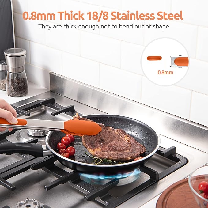 U-Taste Kitchen Tong for Cooking, 600ºF Heat-Resistant Tps, 12in/Orange | Large Tongs for Serving Food, Big Rubber Tong for Grill/BBQ, Silicone Tips & 18/8 Stainless Steel Handle, Smooth Locking