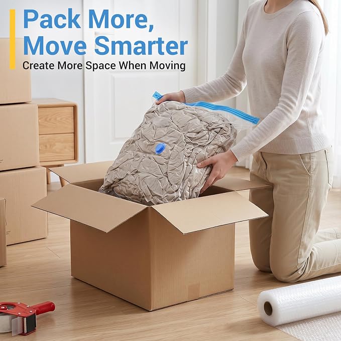 80% Space Saver Vacuum Storage Bags with Hand Pump, 10 Large | Plastic Packaging Bags, Vacuum Seal Bags for Clothing, Travel Lugggage, Blankets, Comforters