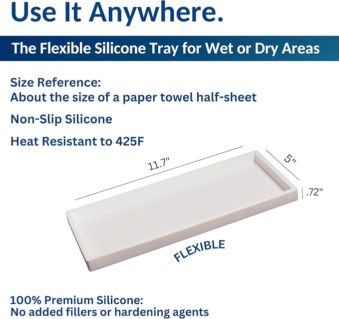Silicone Countertop & Vanity Tray – 11.7” Bathroom Counter Tray | Bathroom Tray, Bathroom Tray Countertop, Tray for Bathroom Counter, Silicone Kitchen Tray for Counter & Countertop Organizer