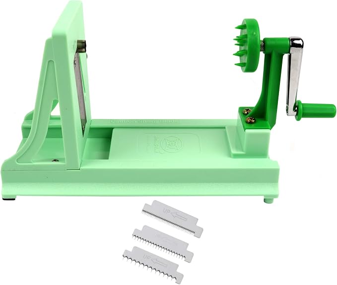 Vollum Vegetable Spiralizer with 4 Blades Straight and Serrated | Includes 1 straight-edged and 3 serrated blades. Spiralizes zucchini, squash, and butternut squash into fresh veggie noodles.