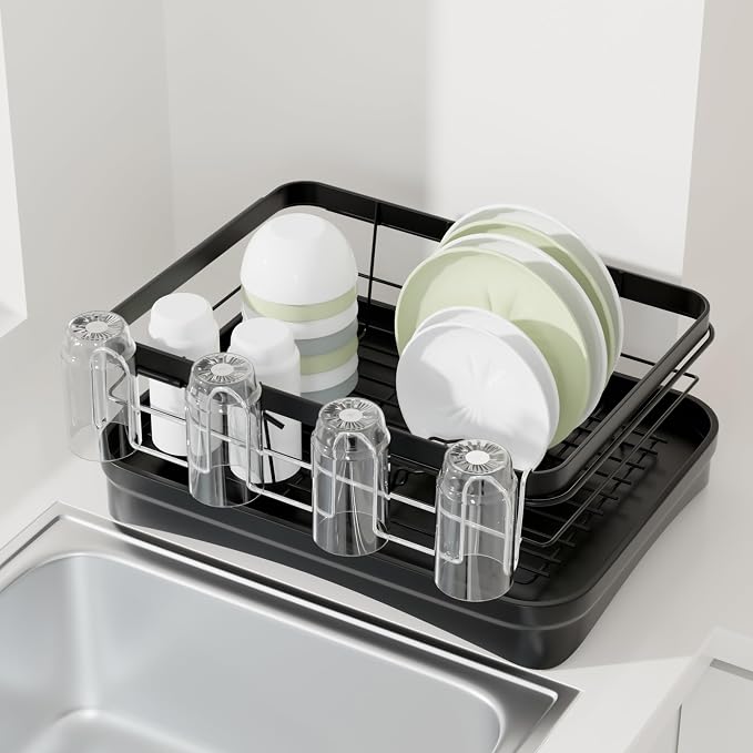 12 Inch, Stainless Steel Cup Drying Rack with 4 Hooks Kitchen Mug Holder | Vertical Bottle Drying Rack, Organizer for Glasses/Baby Bottles/Mugs, Dishwasher Safe, Strainer Basket Accessories