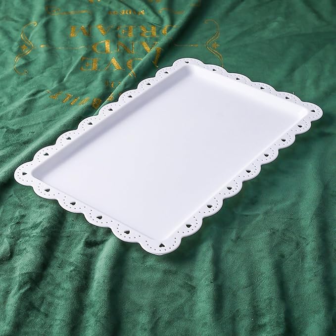 Set of 6 Plastic Serving Trays Food Tray - 14" x 9" Rectangle Serving Platter for Party Cafeteria Kitchen Restaurant , Small Flat Trays for Dessert Fruit Cookie Snack (6, White)