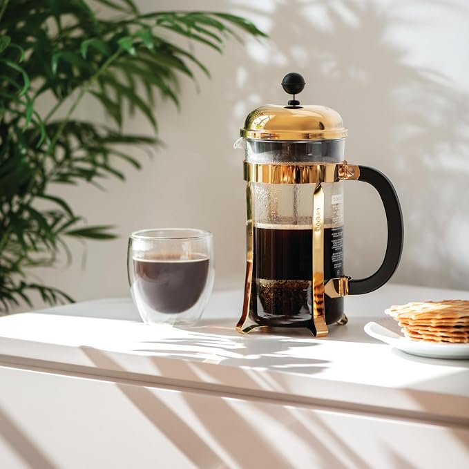 Bodum 34oz Chambord French Press Coffee Maker, High-Heat Borosilicate Glass, Gold – Made in Portugal