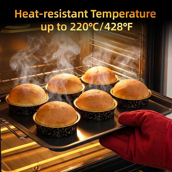 Beasea Mini Pie Pans with Lids, 120 Pack 4 Inch 7.3oz Disposable Cake Pans Aluminum Foil Pie Tart Baking Cups Tins Individual Dessert Containers Oven Dishes for Tart Cheesecake - Black Gold Speckles