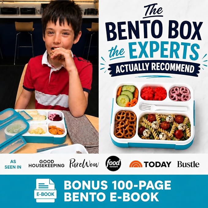 Bento Box Lunch-Box for Kids Adults, Snackle Box Snack Containers for Toddlers Daycare, Leakproof School Bentobox, 6 Section Meal Container for Boys Girls Women Lunches, BPA Free Utensils, Blue