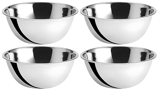 OCS Parts 4-Pack 8 Quart Mixing Bowls | 13.25-Inch Stainless Steel Bowls | Professional Grade Flat Base Mixing Bowls for Home and Commercial Kitchens