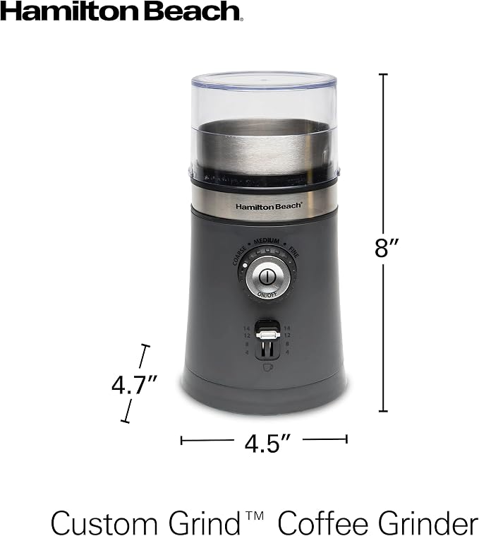 Hamilton Beach Custom Grind Electric Coffee Grinder For Up To 14 Cups | Grinds Coffee Beans, Spices & More | Customizable Grind Settings | Easy-Clean Removable 10 oz. Chamber | Grey | 80396V
