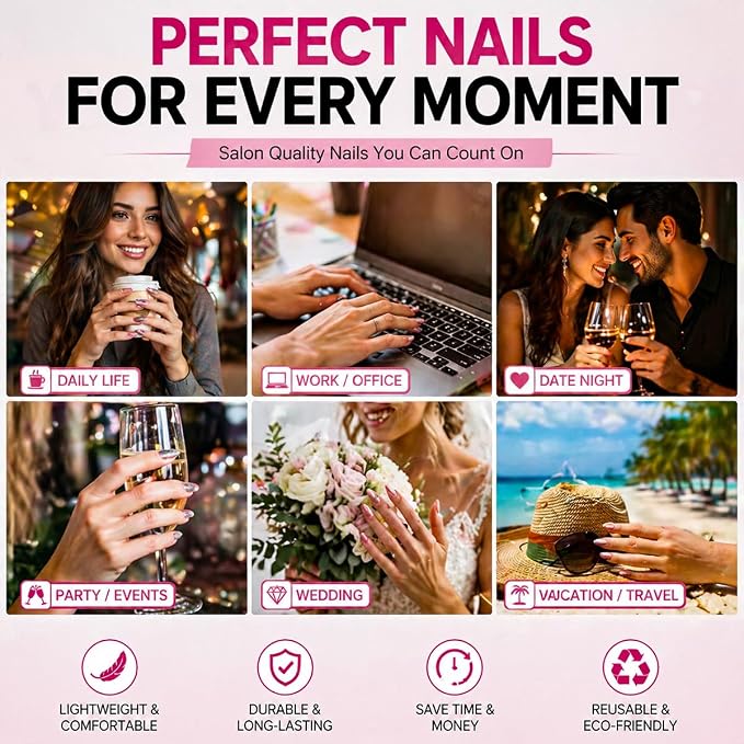 30Pcs Summer Flower Press On Nails Medium Almond Fake Nails with Pearl Design Blue Pink Cute Nails Glossy Full Cover Acrylic False Nails Reusable Summer Beach Stick On Nail for Women Vacation Nail Art