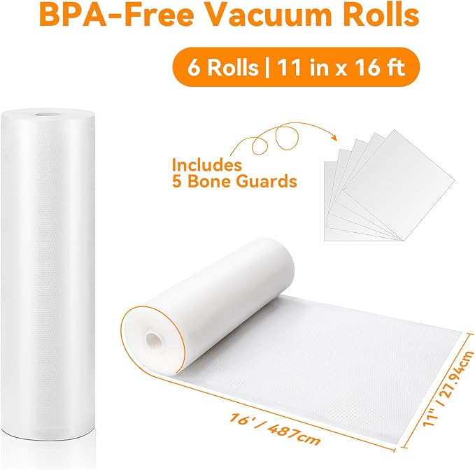 Wevac Vacuum Sealer Bags for Food 11x16 6 Rolls, Fit Food Saver Machines | Sous vide, Freezer Safe, BPA-free, Commercial Grade, Heavy Duty Vacuum Sael Bags for All Sealer Machines, Meal Prep Meat Fish