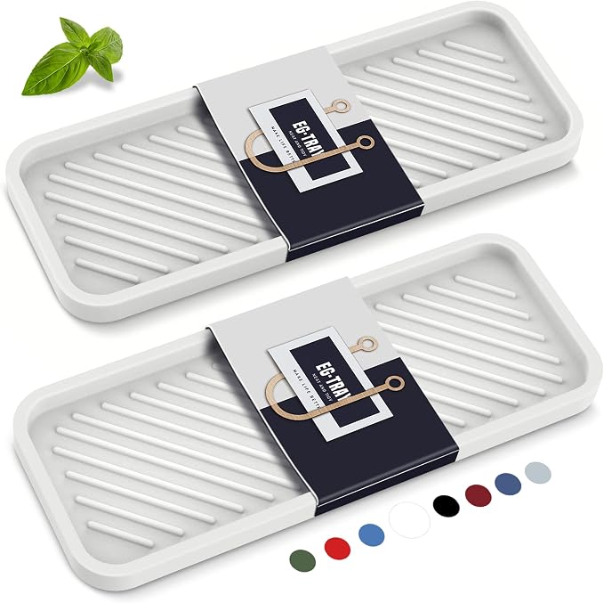 Kitchen Silicone Sink Organizer Tray, Sponge Holder for Sink Caddy（White） | Silicone Soap/Sink/Drip Tray, Kitchen Sink Organizer, Small Mats for Counter, Soap Dish Tray, Dishwashing Accessories