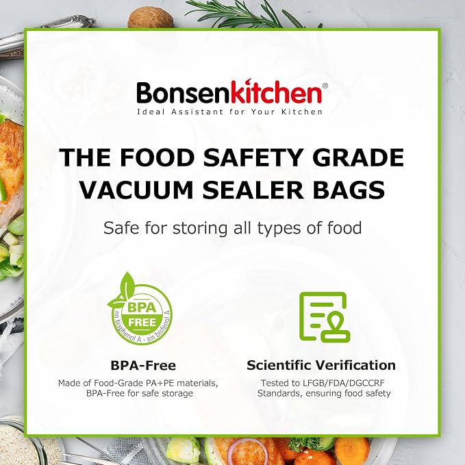 Bonsenkitchen Vacuum Food Sealer Rolls Bags for Food, 2 Packs 8 in x 20 ft | BPA-free, Heavy-duty Small Vacuum Seal Bags, Durable Commercial Customized size for Storage and Sous Vide Cooking, VB3206