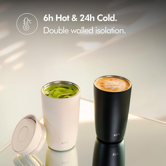 KIVY Travel Coffee Mug Tumbler [24h Cold | 6h Hot] Insulated Coffee Tumbler Stainless Steel - Leak Proof Coffee Travel Mug - 16oz Insulated cup to go for hot & cold drinks - Cups for Women & Men