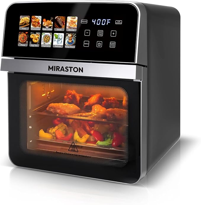 10QT Air Fryer Toaster Oven, Family Size Double-Cooking Combo | EASY CLEAN: Stainless Steel Interior oven; dual-layer rack allows simultaneous cooking for healthy family meals.