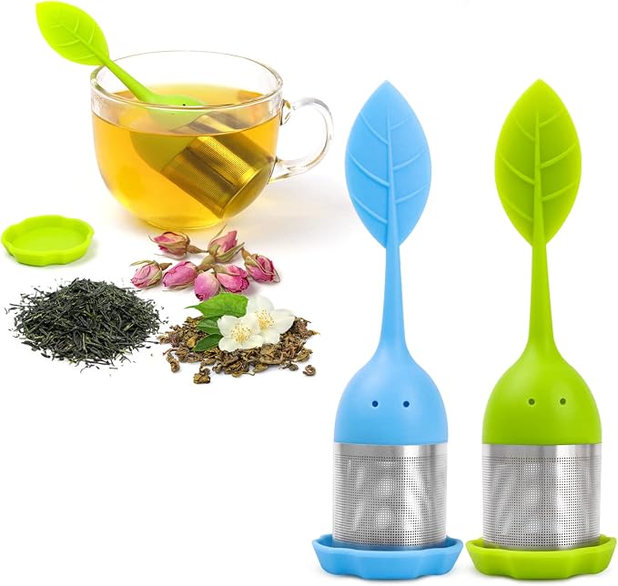 Silicone Tea Infusers - 2 Pack, Fine Mesh Loose Leaf Tea Filter - Green, Blue