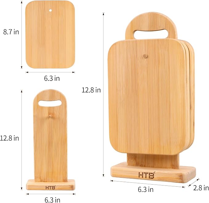 Bamboo Cutting Board Set for Kitchen,Small Cutting Boards with Holder,Serving Boards for Sandwich Cheese Meal Breakfast