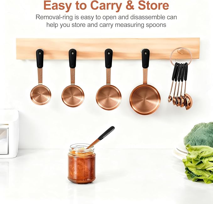 Bopei Measuring Cups and Spoons Set, Rose Gold Plated Stainless Steel 10 Piece for Cooking and Baking (5 Cups + 5 Spoons RoseGold)