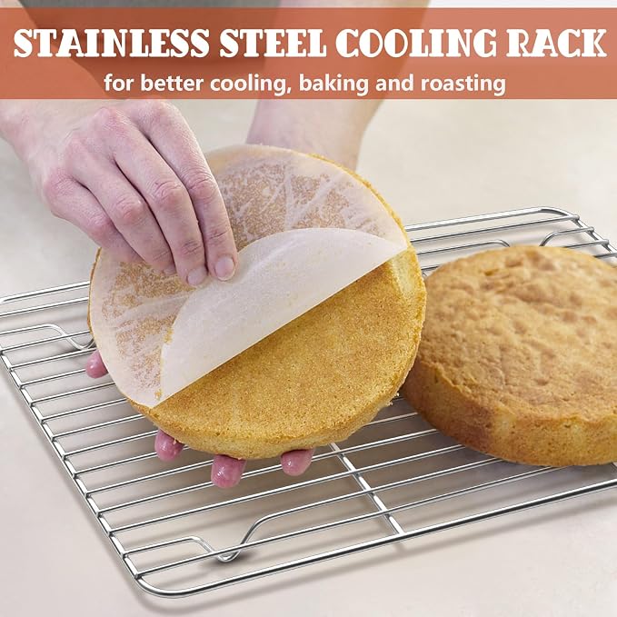 P&P CHEF 4 Pcs Baking Wire Rack for Cooling, 8.6 + 9.7+ 11.6 + 15.3 Inch | Rectangle Cooling Racks for Cooking and Roasting, Fit for Oven Pan, Healthy & Non-Toxic, Rust Free & Dishwasher Safe